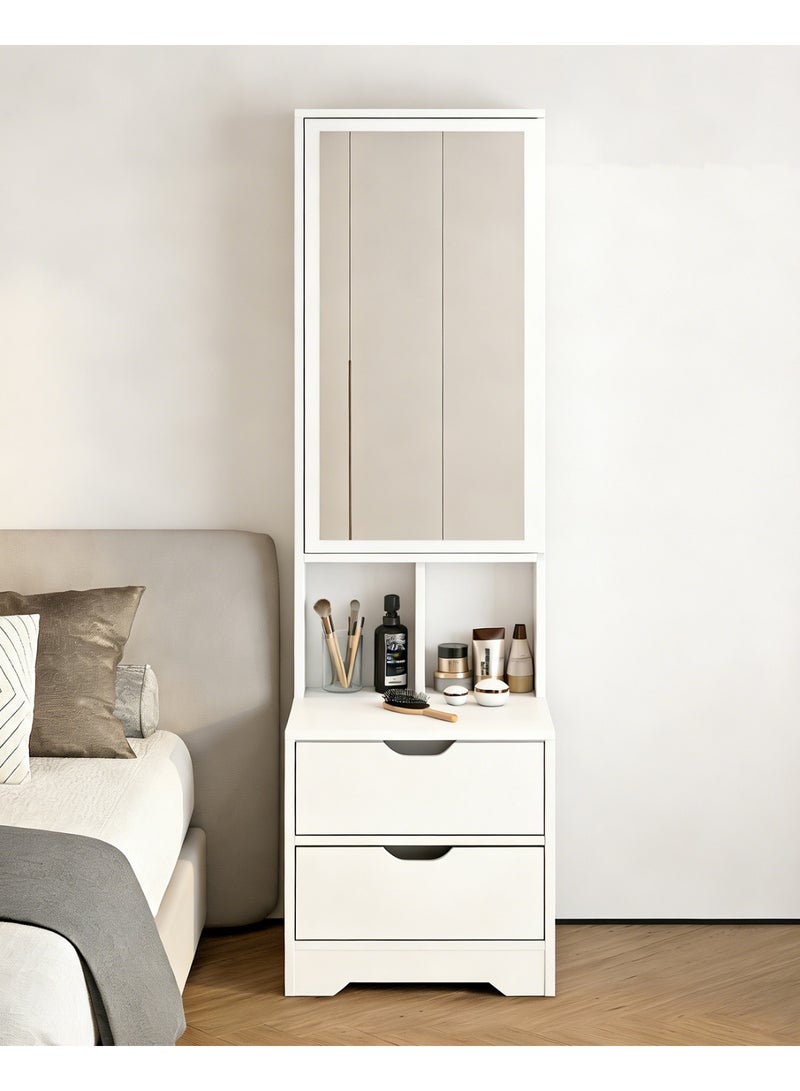 YY-ريشير طاولة تزيين جانبية مع مرآة، طاولة تزيين 40 سم مع رف منزلق للمجوهرات، خزانة تخزين مكياج بأدراج لغرفة النوم المنزلية - Image 1